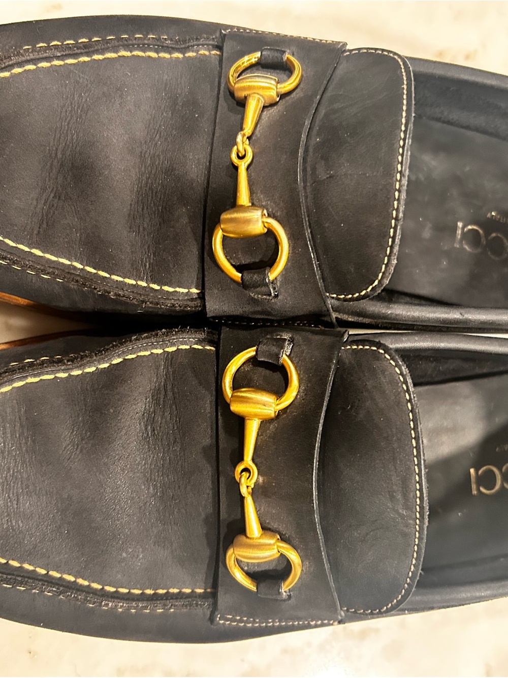 Gucci vintage Navy Leather Bit Loafers with Gold Hardware - Picture 11 of 15